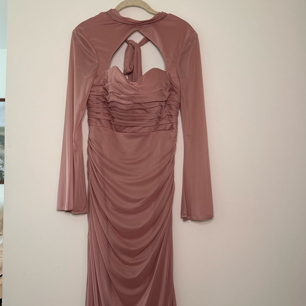 Azazie Pink Ruched Tie Front Gown